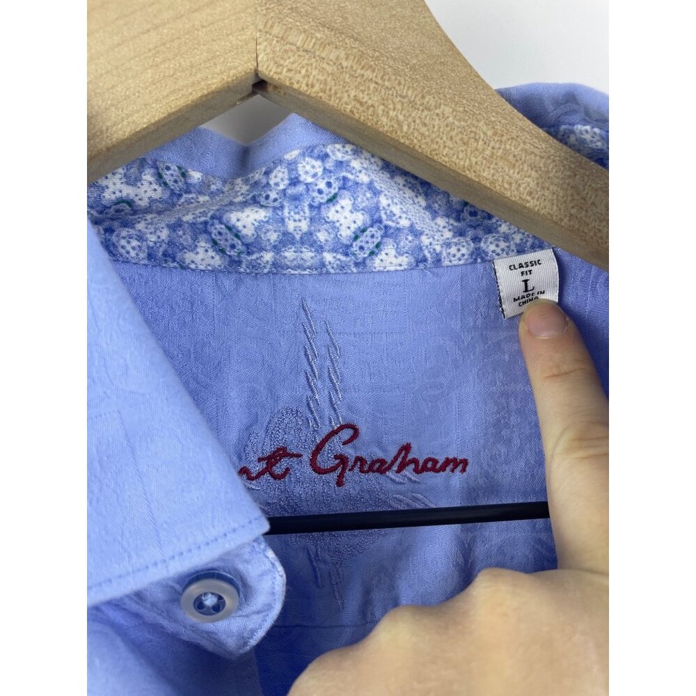 Robert Graham Men's Large Classic Fit Contrast Cuff Button Up Shirt Light Blue - Picture 4 of 8